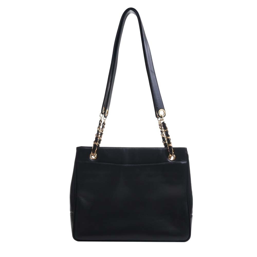 Chanel Leather Coco Mark Chain Tote Bag Black
